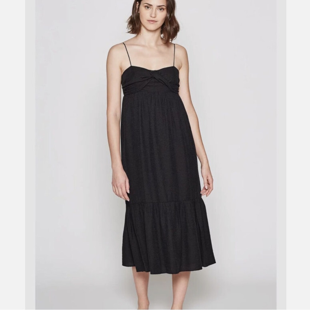 NWT Joie Chayton Ruffle Hem Midi Sundress In Black Caviar (Size 0)